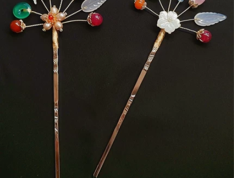 包邮，多宝簪 天然翡翠玉石多宝小钗颤簪子明...