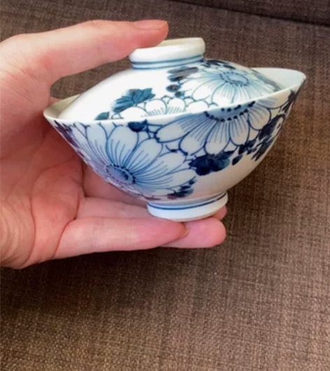 日本青花染付手绘苏麻离青盖碗  #稀缺收藏...