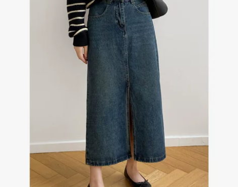 2022秋季新款 牛仔半身裙女A字高腰中长...