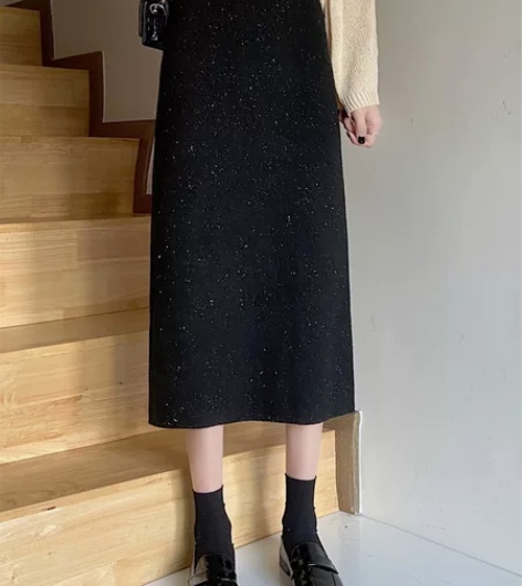 半身裙女秋冬新款中长款高腰A字裙星空亮片包...