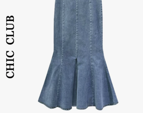 黑色CHIC CLUB牛仔半身裙女设计感高...