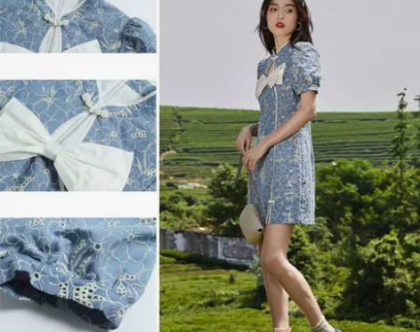 2022夏季新款蝴蝶结连衣裙新款印花通勤A...