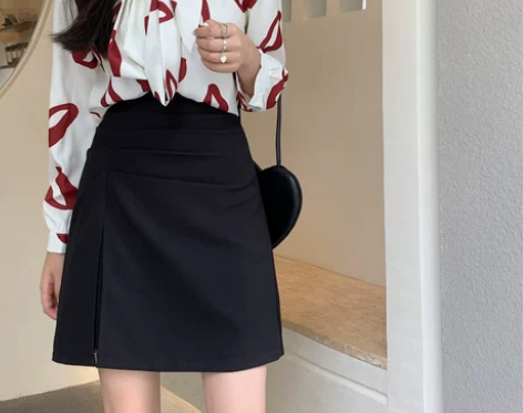 黑色开叉中款遮胯裙子显瘦半身裙女夏高腰包臀...