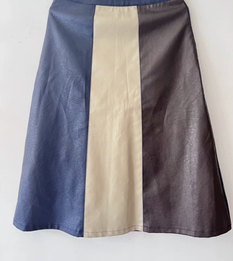 PU皮半身裙拼色设计A字裙通勤女装半身裙 ...