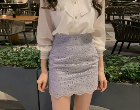 白色蕾丝包裙半身裙短款夏季高腰显瘦一步裙包...