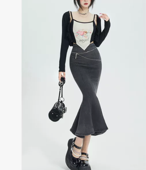 11shop97 牛仔半身裙女夏季新款高腰...