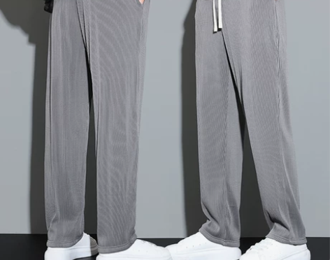 冰丝垂感休闲裤男宽松直筒速干阔腿长裤子男士...