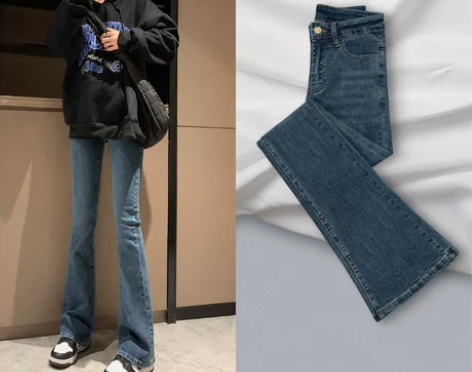 微喇叭牛仔裤女春装2022年新款高腰显瘦小...