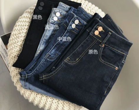 春秋款 显腿直 高腰牛仔裤 女 显瘦显高弹...