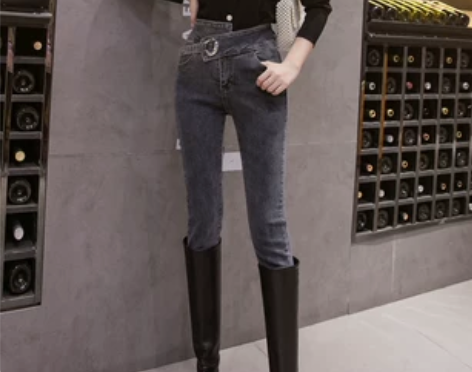 新款加绒加厚高腰牛仔裤紧身显瘦小脚…买主页...