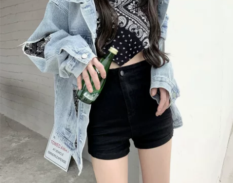 松本丧丧腿精辣妹牛仔短裤女高腰2021春夏...