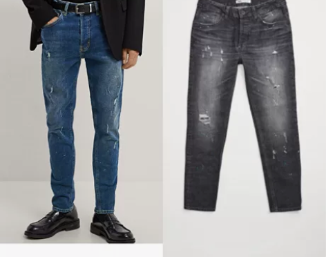 全新正品ZARA颜料泼溅效果破洞装饰紧身缩...