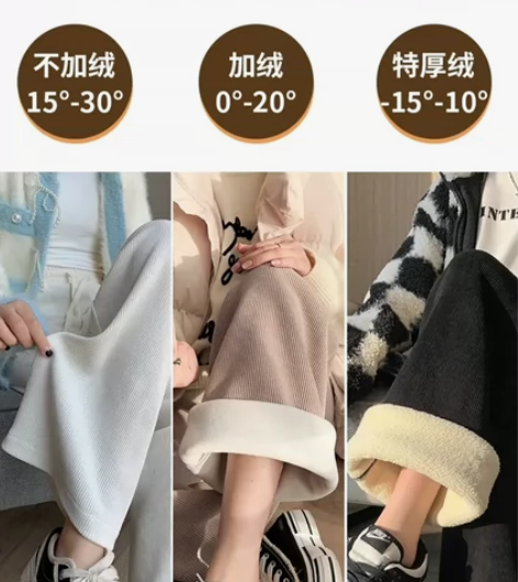加绒窄版阔腿裤女冬高腰显瘦针织休闲雪尼尔小...