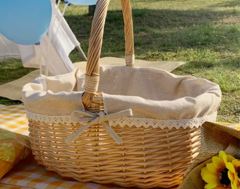 柳藤编野餐篮子ins购物篮编织手提篮玩具收...