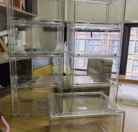 便宜出！透明亚克力鞋盒收纳盒侧开磁吸鞋盒防...