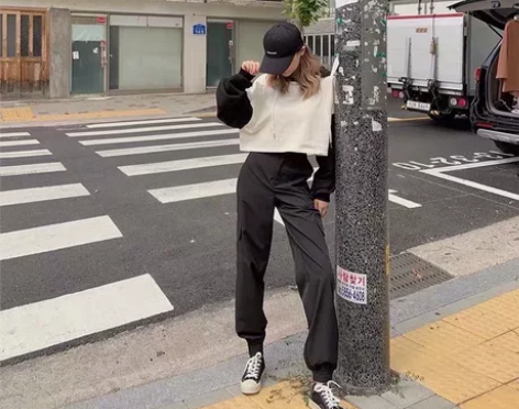 宋黛conybabe黑色休闲束脚萝卜工装裤...