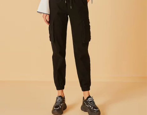 sp68工装口袋橡筋自然腰轻磨毛收脚休闲裤...