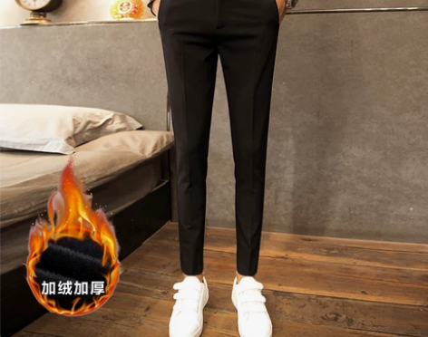 秋冬季潮流小脚西装裤子男垂感九分休闲长裤英...