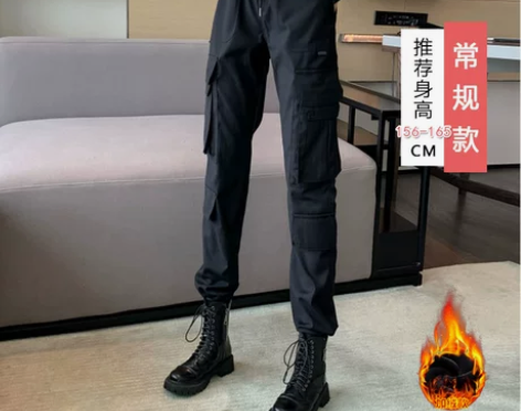 黑色炸街工装裤春秋配马丁靴的裤子2021新...