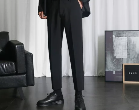 小西裤男九分裤子夏季冰丝薄款修身直筒休闲裤...