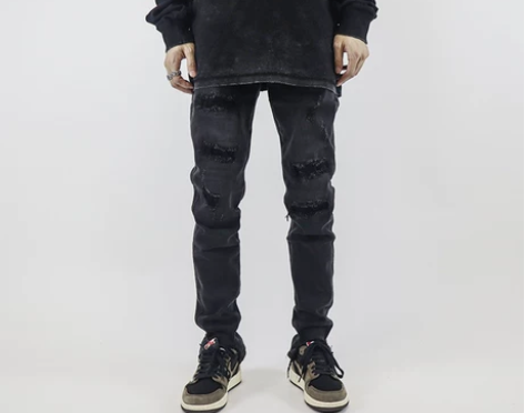 POCKET INS高街裤子弹力破洞修身小...