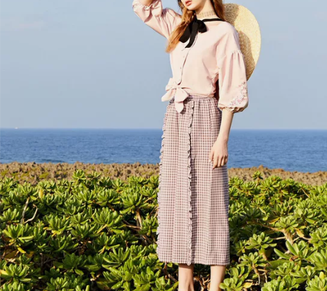 乐町2018春装新款女高腰阔腿裤九分裤宽松...