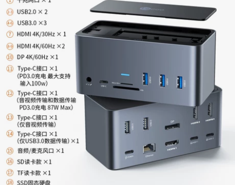 联想来酷桌面拓展坞typec扩展坞usb转...