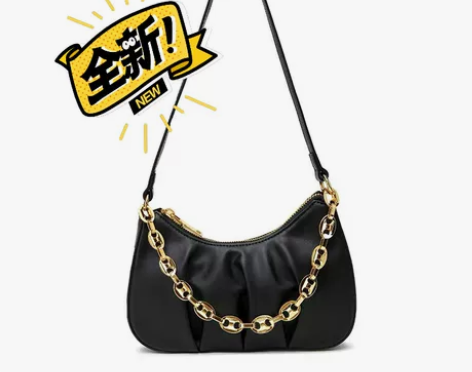 骆驼品牌  链条褶皱法棍包时尚百搭手提包腋...