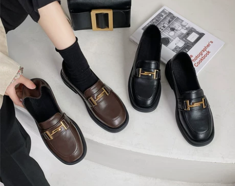2023小皮鞋女棕色英伦风鞋子百搭女鞋黑色...