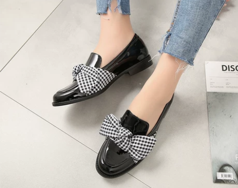 za春季新款2018莫卡辛乐福单鞋黑色蝴蝶...