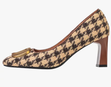 「妙侣」千鸟格之恋~小香风高跟鞋女粗跟新款...