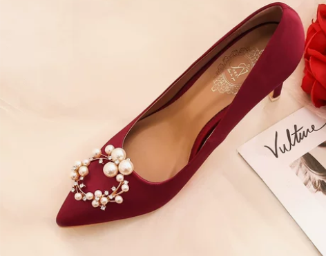 婚鞋新娘鞋粗跟女秀禾鞋结婚鞋子防水台酒红色...