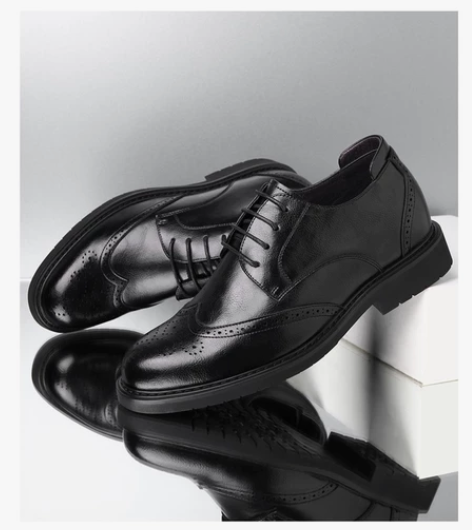 布洛克内增高皮鞋男士男透气真皮商务正装婚礼...