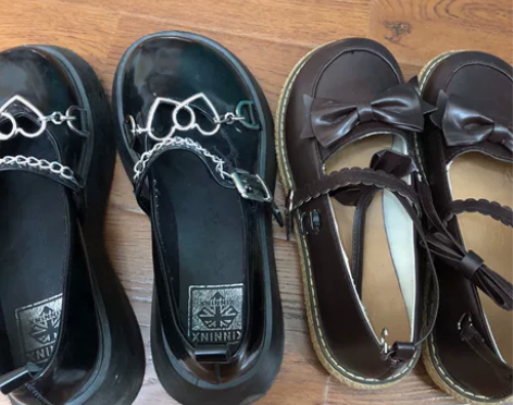 软妹日系jk厚底大头玛丽珍鞋女 爱心扣链条...