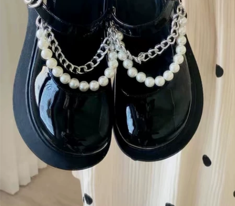 法式珍珠链条玛丽珍鞋 37码  偏远地区不...