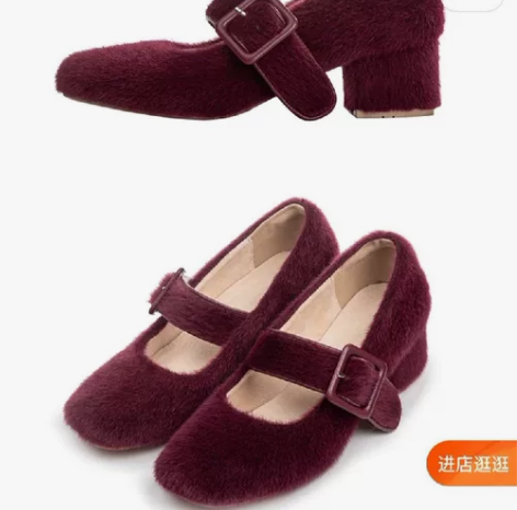 得足少女 原创设计 粗跟毛毛鞋女冬外穿高跟...