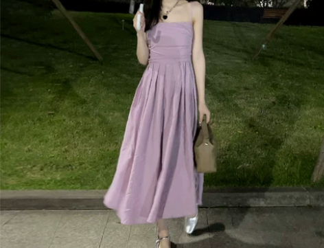 紫色抹胸吊带连衣裙女夏季2022新款法式小...