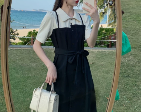 胖妹妹mm法式高级感假两件连衣裙夏新款大码...