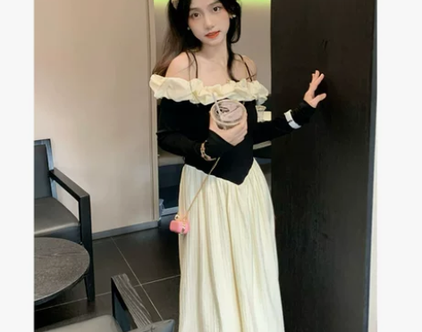 秋季高级感新款长裙子法式温柔风气质甜美设计...