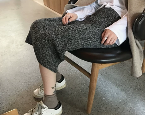 nini定制杂灰色大弹力包臀裙中长裙高腰针...