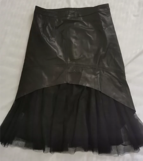 皮裙半身裙2023秋季新款气质中长款网纱a...