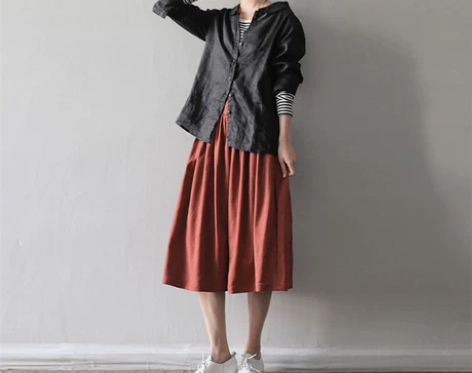 2019新款棉麻半身裙中长款 纯色简约亚麻...