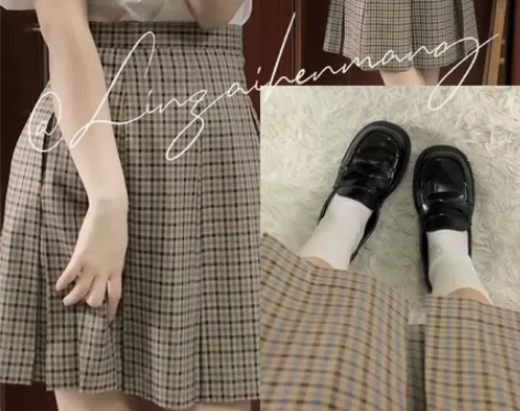 星星抱月球家千鸟格百褶裙 s码朋友送的 一...