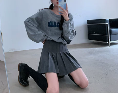 百褶裙女春秋季高腰a字显瘦短裙学院风百搭半...