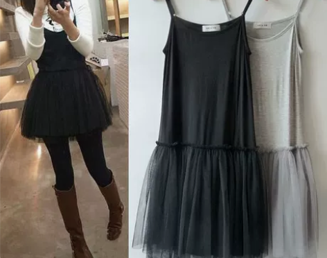 甜美短款网纱蓬蓬裙吊带裙莫代尔打底裙甜美2...