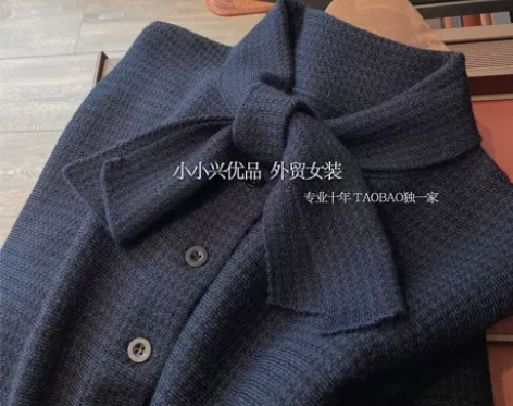 藏在大衣里的午夜蓝!气质B入~蝴蝶结飘带花...