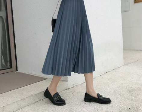 雪纺半身裙女春秋百褶裙a字中长款ins超火...