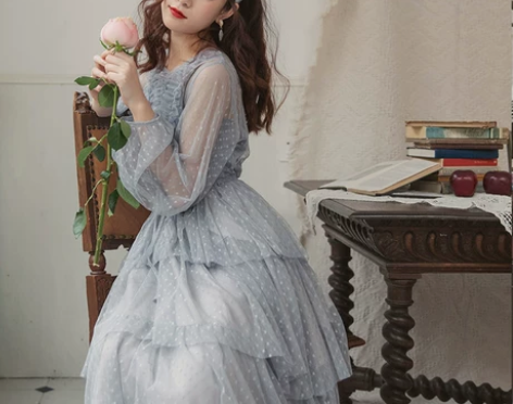 若溯超仙波点网纱蛋糕裙连衣裙女2020新款...