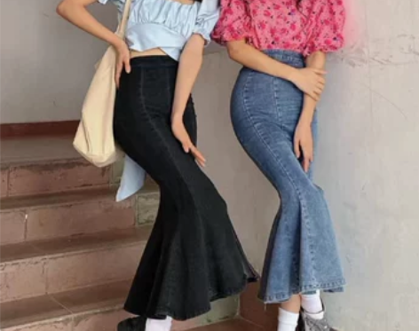 牛仔半身裙春夏季新款高腰显瘦a字荷叶边包臀...