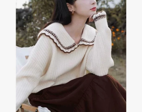 春秋中长款裙子a字半身蛋糕裙配娃娃领复古毛...